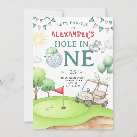 Hole in One Golf First Birthday Invitation  Kaart (Voorkant)