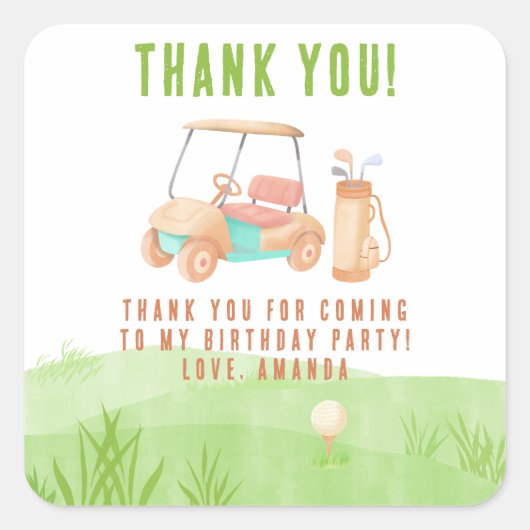 Hole In One Golf First Birthday Thank you Vierkante Sticker (Voorkant)