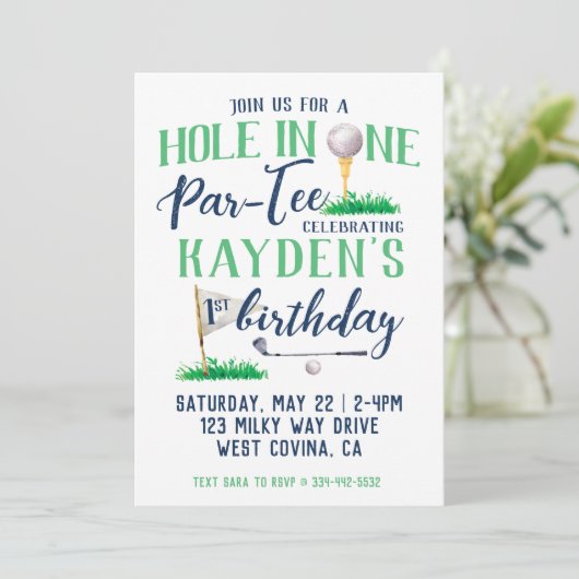 Hole in One Golf First Birthday Waterverf Kaart (Staand voorkant)