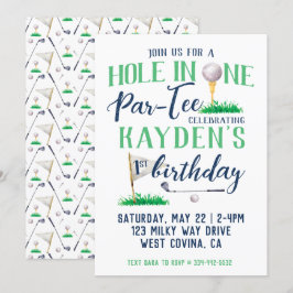 Hole in One Golf First Birthday Waterverf Kaart