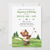 Hole in One Golf Green Eerste Verjaardag uitnodigi Kaart (Voorkant)
