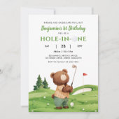 Hole In One Golf Groen Eerste Verjaardag Par-Tee Kaart (Voorkant)