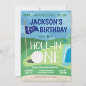Hole in One Golf Invitation First Birthday Party Kaart (Voorkant)