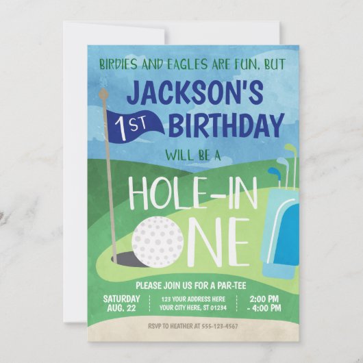 Hole in One Golf Invitation First Birthday Party Kaart (Voorkant)