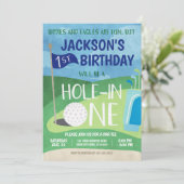 Hole in One Golf Invitation First Birthday Party Kaart (Staand voorkant)