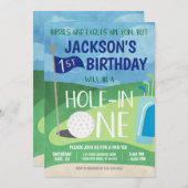 Hole in One Golf Invitation First Birthday Party Kaart (Voorkant / Achterkant)