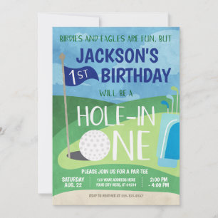 Hole in One Golf Invitation First Birthday Party Kaart