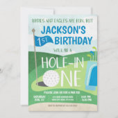 Hole in One Golf Invitation First Birthday Party Kaart (Voorkant)