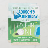 Hole in One Golf Invitation First Birthday Party Kaart (Voorkant / Achterkant)