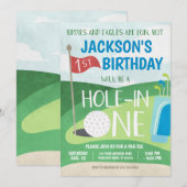 Hole in One Golf Invitation First Birthday Party Kaart (Voorkant / Achterkant)