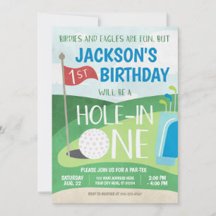 Hole in One Golf Invitation First Birthday Party Kaart