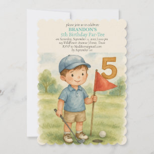 Hole in One Golf Jongen 5e Verjaardag Par-Tee Kaart