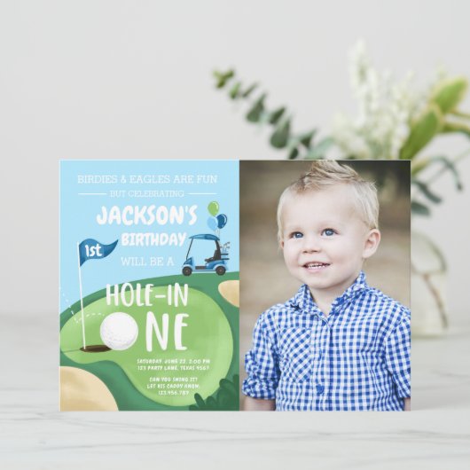 Hole In One Golf Jongen Eerste Verjaardag Par-Tee  Kaart (Staand voorkant)