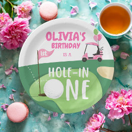 Hole in One Golf Meisje Eerste Verjaardag Par-T-sh Papieren Bordje