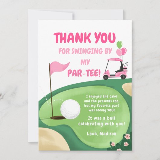 Hole In One Golf Meisje Roze Par-Tee Bedanktkaart Kaart (Voorkant)
