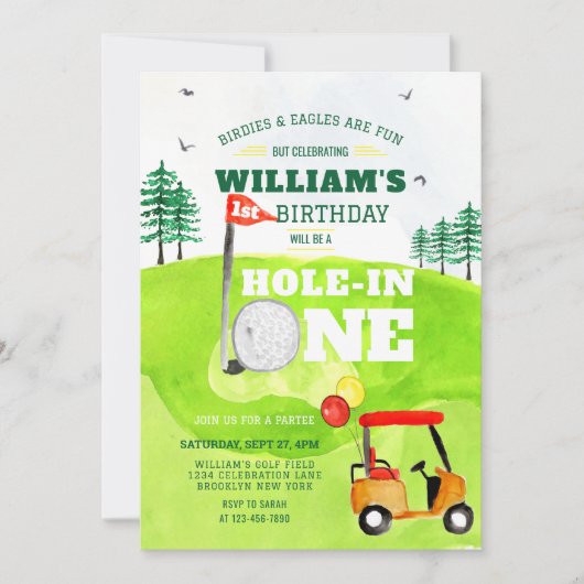 Hole in One Golf Par-t-shirt 1e Verjaardagsuitnodi Kaart (Voorkant)