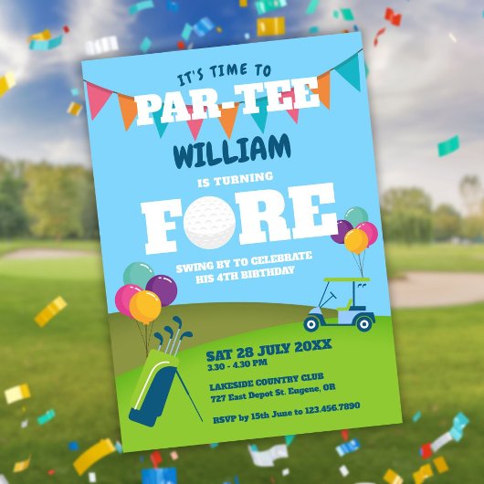 Hole In One Golf Partee 4de verjaardagsfeestje Kaart