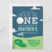 Hole in One Golf Theme Boys First Birthday Kaart (Voorkant)