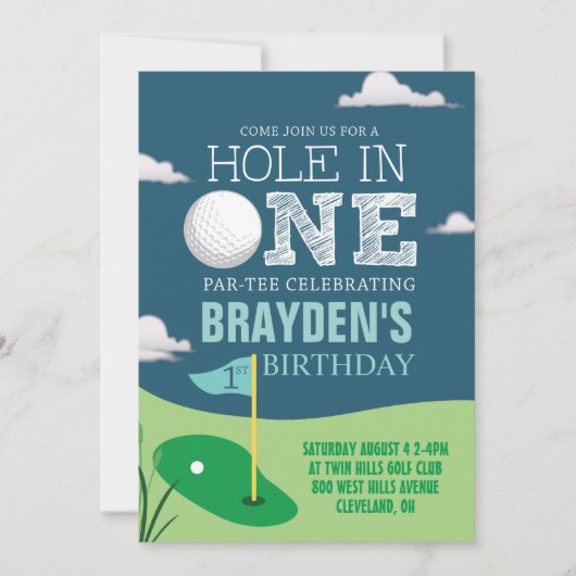 Hole in One Golf Theme Boys First Birthday Kaart (Voorkant)