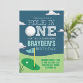 Hole in One Golf Theme Boys First Birthday Kaart (Staand voorkant)