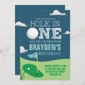 Hole in One Golf Theme Boys First Birthday Kaart (Voorkant / Achterkant)