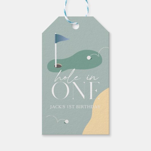 Hole in One Golfbaan Jongen 1e Verjaardag Cadeaubi Cadeaulabel (Voorkant)