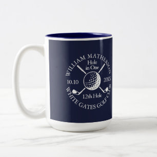 Hole in One Golfbal En Clubs Navyblauw Maatwerk Tweekleurige Koffiemok