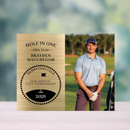 Hole In One Golfer Foto Goud Acryl Bord