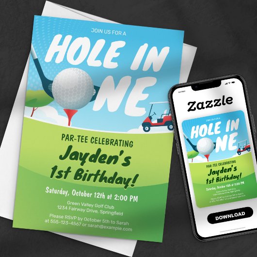 Hole-in-one golfverjaardag par-T-shirt tijd blauw Kaart