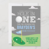Hole in One Gray Golf Theme Boys First Birthday Kaart (Voorkant)