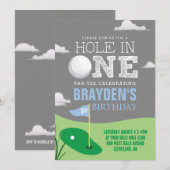 Hole in One Gray Golf Theme Boys First Birthday Kaart (Voorkant / Achterkant)