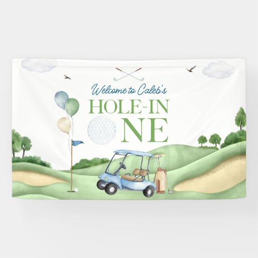Hole In One Jongen Golf Eerste Verjaardag Par-Tee Spandoek (Horizontaal)
