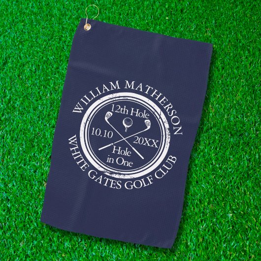 Hole in One Klassiek Persoonlijk Navy Blauwe Golfhanddoek