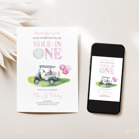 Hole-in-One Mini Golf Meisje Verjaardag Uitnodigin Kaart