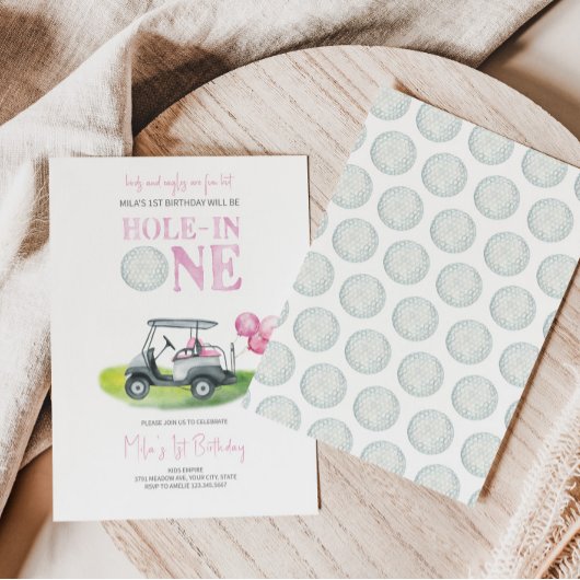 Hole-in-One Mini Golf Meisje Verjaardag Uitnodigin Kaart