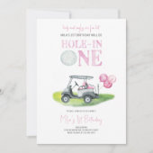 Hole-in-One Mini Golf Meisje Verjaardag Uitnodigin Kaart (Voorkant)