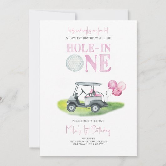 Hole-in-One Mini Golf Meisje Verjaardag Uitnodigin Kaart (Voorkant)