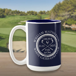 Hole in One Navy Blauwe Gepersonaliseerde Golf  Tweekleurige Koffiemok