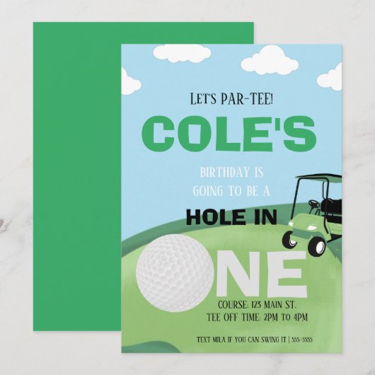 Hole in ONE Par-t-shirt Birthday Invitation Kaart (Voorkant / Achterkant)