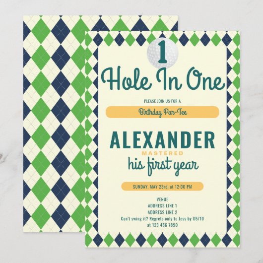 Hole in One Par-T-shirt Golf Mastered 1e Verjaarda Kaart (Voorkant / Achterkant)