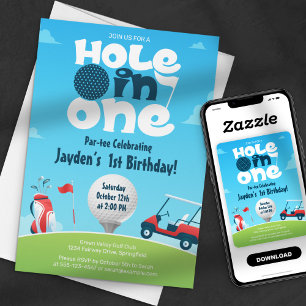 Hole in One Par t-shirt Groen Blauw Golfverjaardag Kaart
