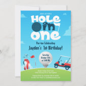 Hole in One Par t-shirt Groen Blauw Golfverjaardag Kaart (Voorkant)