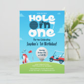 Hole in One Par t-shirt Groen Blauw Golfverjaardag Kaart (Staand voorkant)