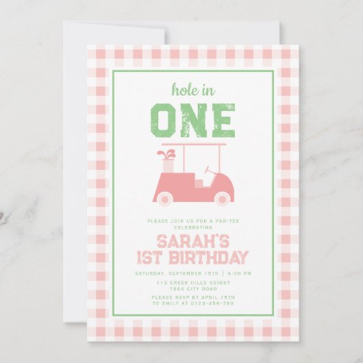 Hole in One Par T-shirt Meisjes 1e Verjaardagsuitn Kaart (Voorkant)