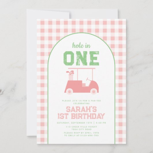 Hole in One Par T-shirt Meisjes 1e Verjaardagsuitn Kaart (Voorkant)
