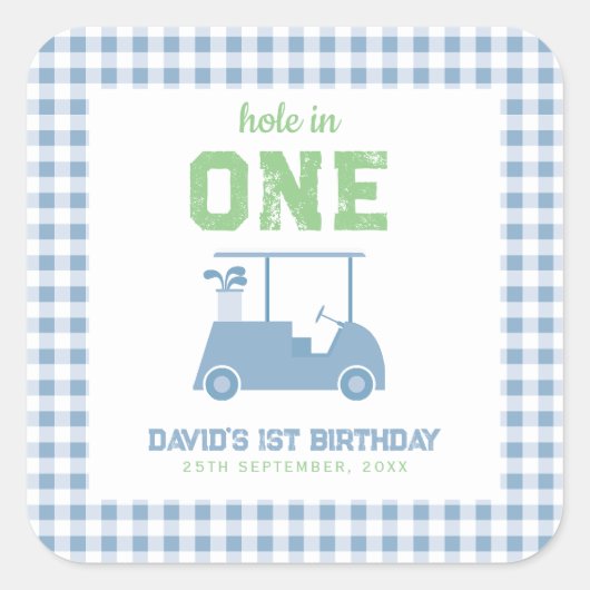 Hole in One Par Tee Boy 1st Birthday Vierkante Sticker (Voorkant)