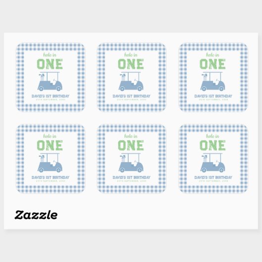 Hole in One Par Tee Boy 1st Birthday Vierkante Sticker (Vel)