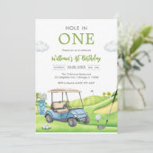 Hole In One Par-tee Golf Boy 1st Birthday Invitati Kaart (Staand voorkant)