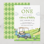 Hole In One Par-tee Golf Boy 1st Birthday Invitati Kaart (Voorkant / Achterkant)