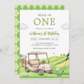Hole In One Par-tee Golf Boy 1st Birthday Invitati Kaart (Voorkant / Achterkant)